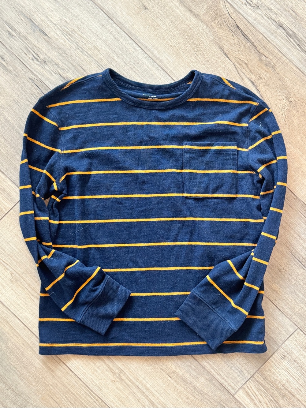 Boys Navy and Yellow Stripe Long-Sleeve Crewneck Shirt
